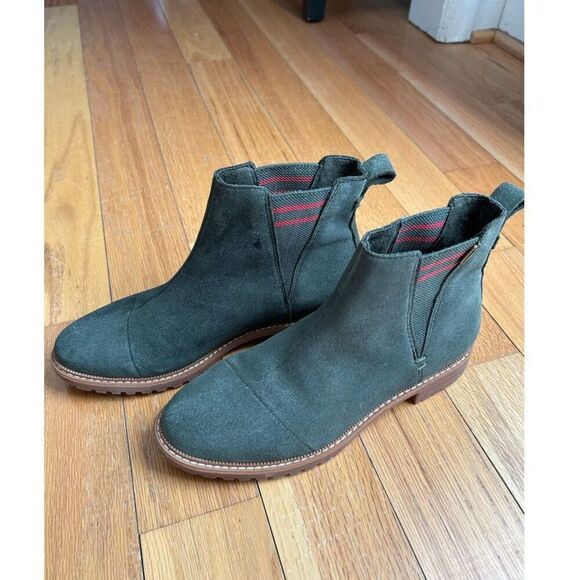 Toms Olive Green Suede Pull on Chelsea Ankle Booties Size 7 - Picture 3 of 8